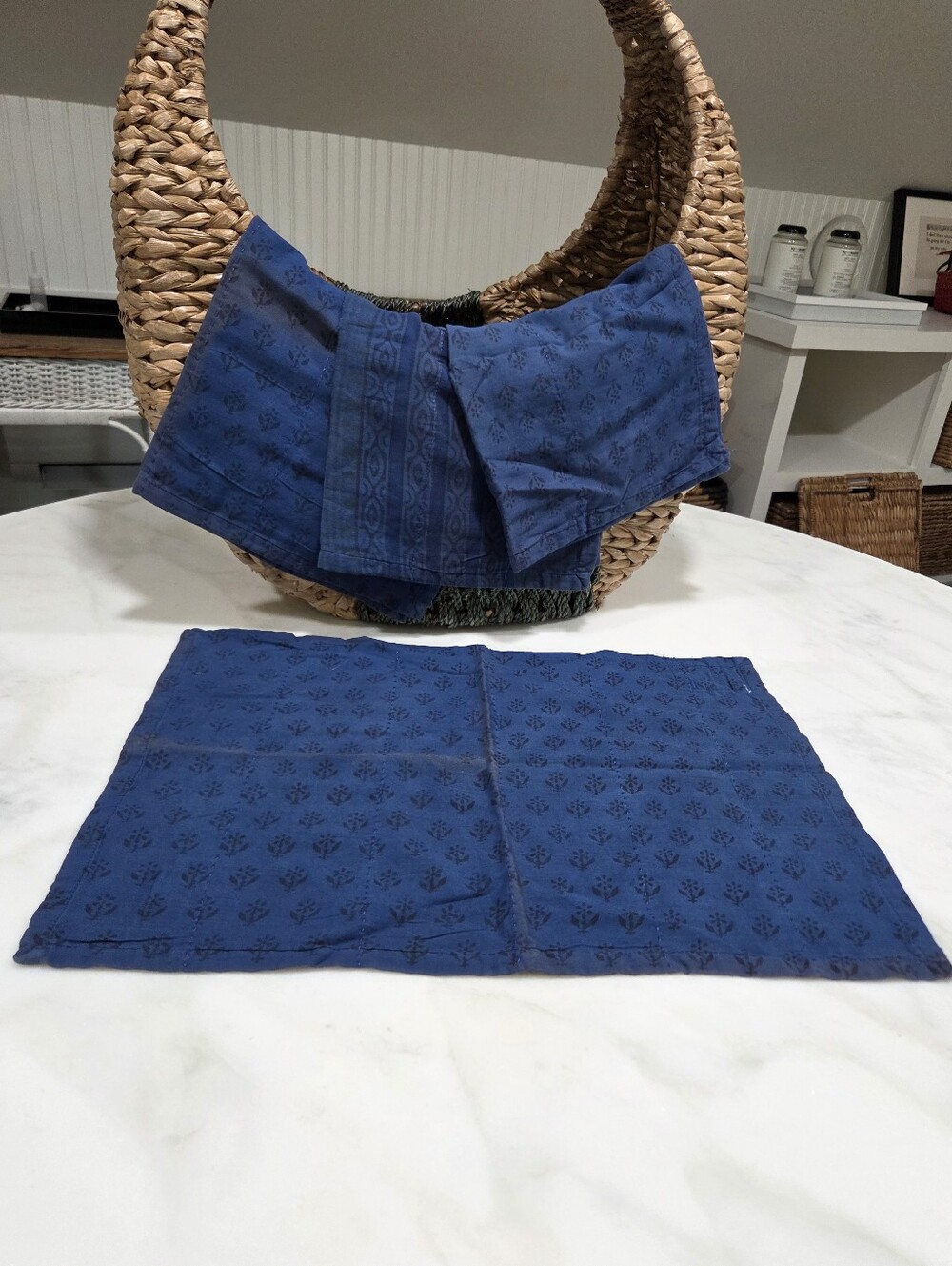 Handsewn Overdyed Artisan Napkin Set - Blue Printed Cotton, 4 Count